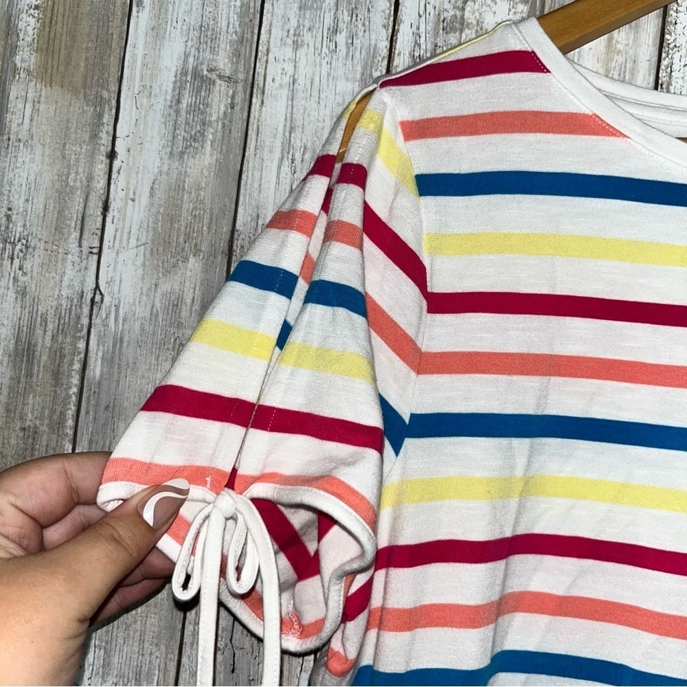Talbots White Colorful Stripe Open Sleeve Blouse - Picture 4 of 5